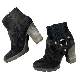Zodiac Aidan Suede Leather Harness Ankle Boots Black Womens Size 7